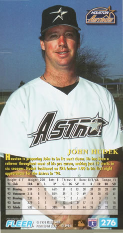 1994 Fleer Extra Bases #276 John Hudek Back