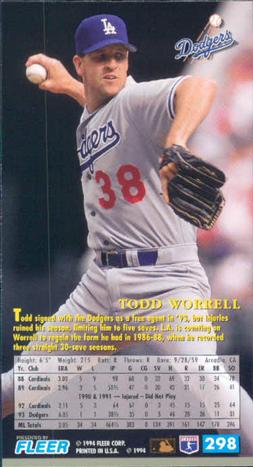 1994 Fleer Extra Bases #298 Todd Worrell Back