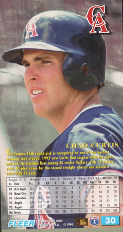 1994 Fleer Extra Bases #30 Chad Curtis Back