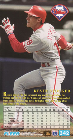 1994 Fleer Extra Bases #342 Kevin Stocker Back