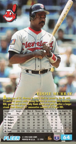 1994 Fleer Extra Bases #64 Eddie Murray Back