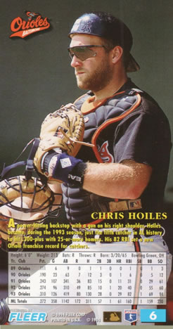 1994 Fleer Extra Bases #6 Chris Hoiles Back