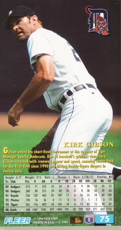 1994 Fleer Extra Bases #75 Kirk Gibson Back