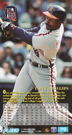 1994 Fleer Extra Bases #79 Tony Phillips Back