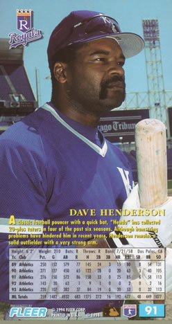 1994 Fleer Extra Bases #91 Dave Henderson Back