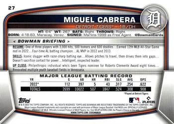 2023 Bowman #27 Miguel Cabrera Back