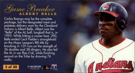 1994 Fleer Extra Bases - Game Breakers #3 Albert Belle Back