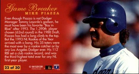 1994 Fleer Extra Bases - Game Breakers #22 Mike Piazza Back