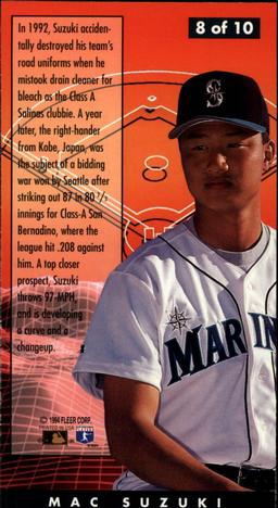 1994 Fleer Extra Bases - Major League Hopefuls #8 Mac Suzuki Back