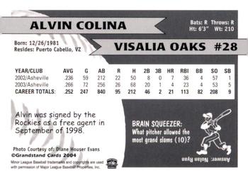 2004 Grandstand Visalia Oaks #NNO Alvin Colina Back