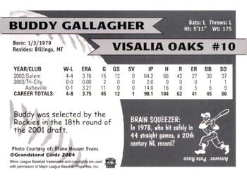 2004 Grandstand Visalia Oaks #NNO Buddy Gallagher Back