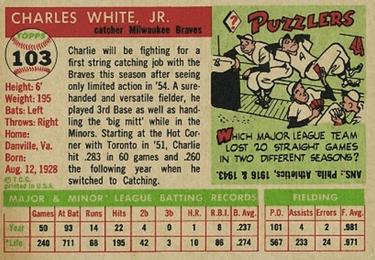 1955 Topps #103 Charlie White Back