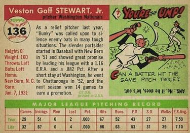 1955 Topps #136 Bunky Stewart Back