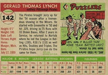 1955 Topps #142 Jerry Lynch Back
