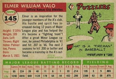 1955 Topps #145 Elmer Valo Back