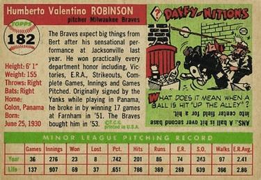 1955 Topps #182 Humberto Robinson Back