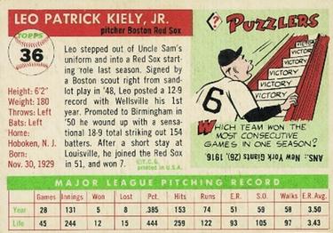 1955 Topps #36 Leo Kiely Back