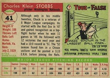 1955 Topps #41 Chuck Stobbs Back