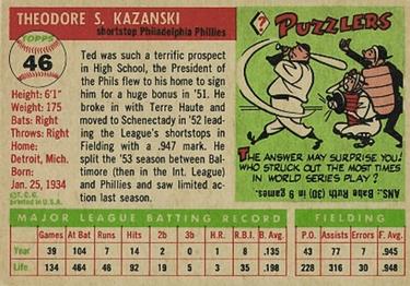 1955 Topps #46 Ted Kazanski Back
