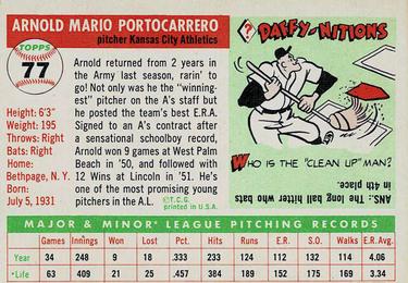 1955 Topps #77 Arnold Portocarrero Back
