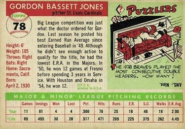 1955 Topps #78 Gordon Jones Back