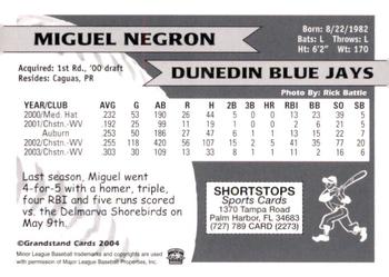 2004 Grandstand Dunedin Blue Jays #NNO Miguel Negron Back