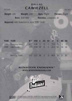 2009 Choice Kinston Indians #07 Dallas Cawiezell Back