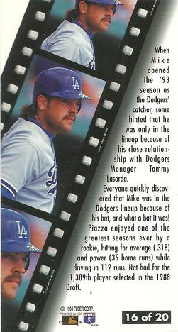 1994 Fleer Extra Bases - Second Year Stars #16 Mike Piazza Back