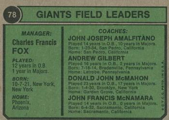 2023 Topps Heritage - 50th Anniversary Buybacks #78 Giants Field Leaders (Charlie Fox / John McNamara / Joe Amalfitano / Andy Gilbert / Don McMahon) Back
