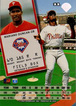 1994 Leaf #11 Mariano Duncan Back