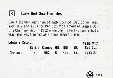 1979 Early Red Sox Favorites #8 Dale Alexander Back
