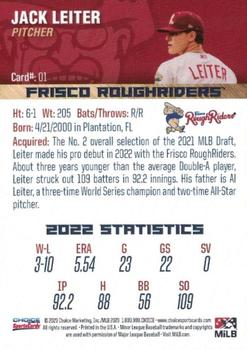 2023 Choice Frisco RoughRiders #01 Jack Leiter Back