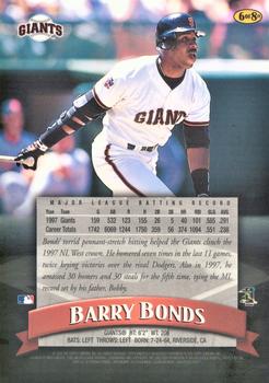 1998 Finest - Box Toppers Refractors (Series Two) #6 Barry Bonds Back