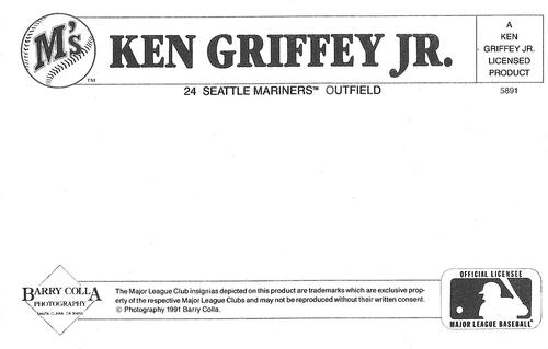 1991 Barry Colla Ken Griffey Jr. Postcards #5891 Ken Griffey Jr. Back