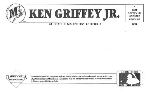1991 Barry Colla Ken Griffey Jr. Postcards #6291 Ken Griffey Jr. Back