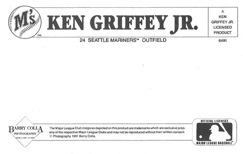1991 Barry Colla Ken Griffey Jr. Postcards #6491 Ken Griffey Jr. Back
