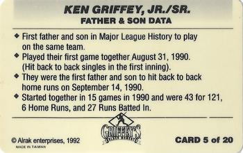 1992 Alrak Enterprises Griffey's Golden Moments (Unlicensed) #5 Ken Griffey Jr. Back