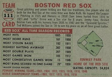 1956 Topps #111 Boston Red Sox Back