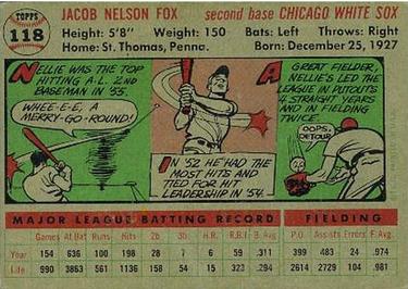 1956 Topps #118 Nellie Fox Back