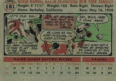 1956 Topps #181 Billy Martin Back