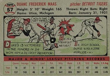 1956 Topps #57 Duke Maas Back