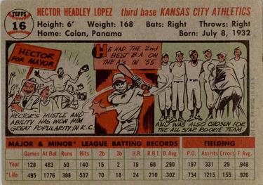1956 Topps #16 Hector Lopez Back