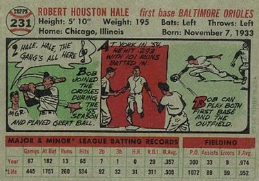 1956 Topps #231 Bob Hale Back