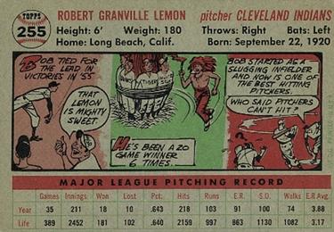 1956 Topps #255 Bob Lemon Back