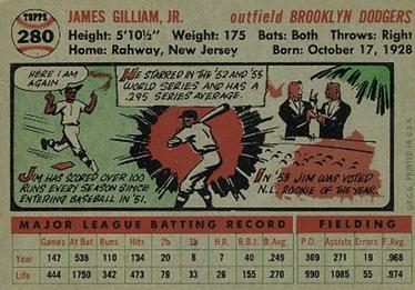 1956 Topps #280 Jim Gilliam Back