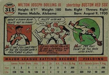 1956 Topps #315 Milt Bolling Back