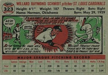 1956 Topps #323 Willard Schmidt Back