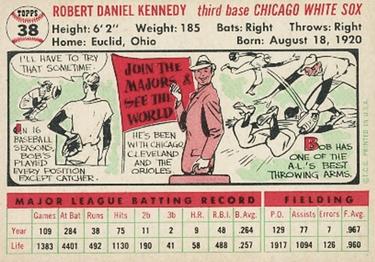 1956 Topps #38 Bob Kennedy Back