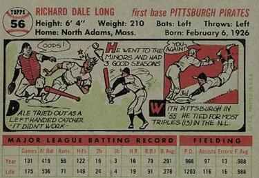 1956 Topps #56 Dale Long Back