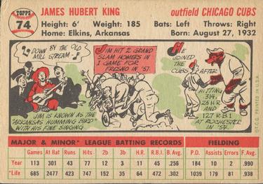 1956 Topps #74 Jim King Back